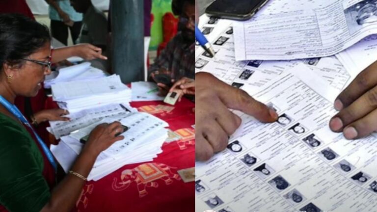 हरियाणा में वोटर लिस्ट सुधार के लिए मतदान केंद्र पर आवेदन लेते BLO