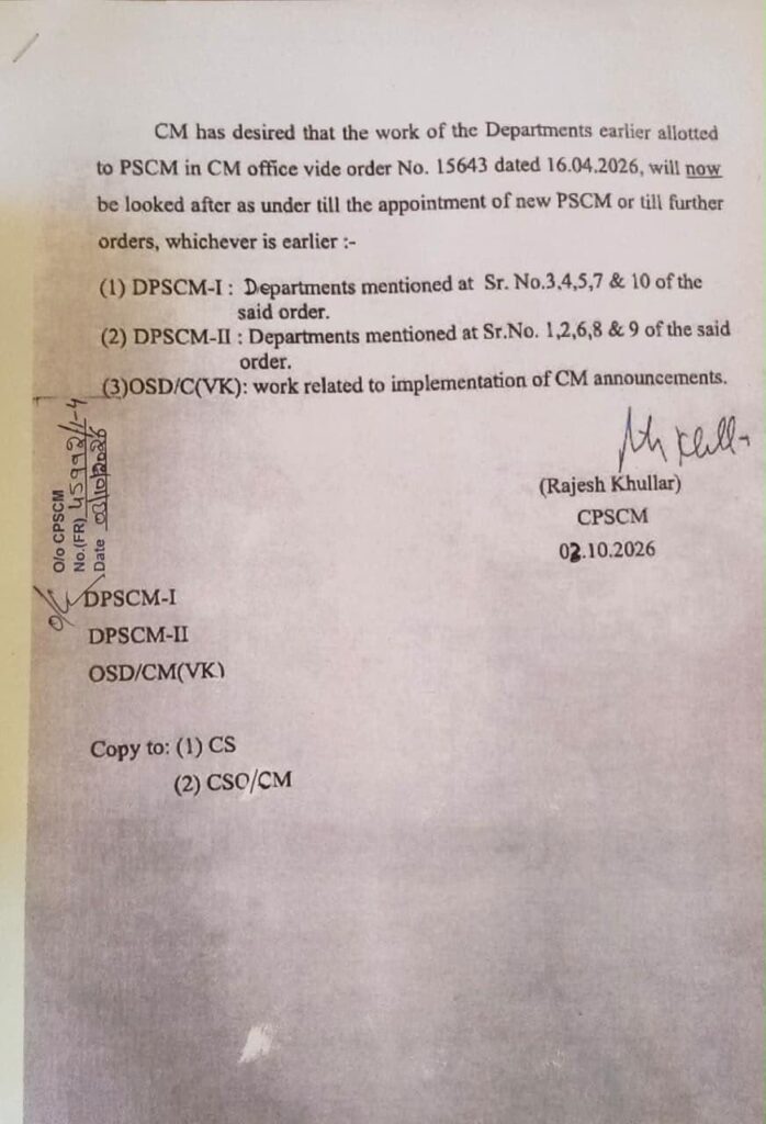 Haryana CMO Department Allocation 2026 notice